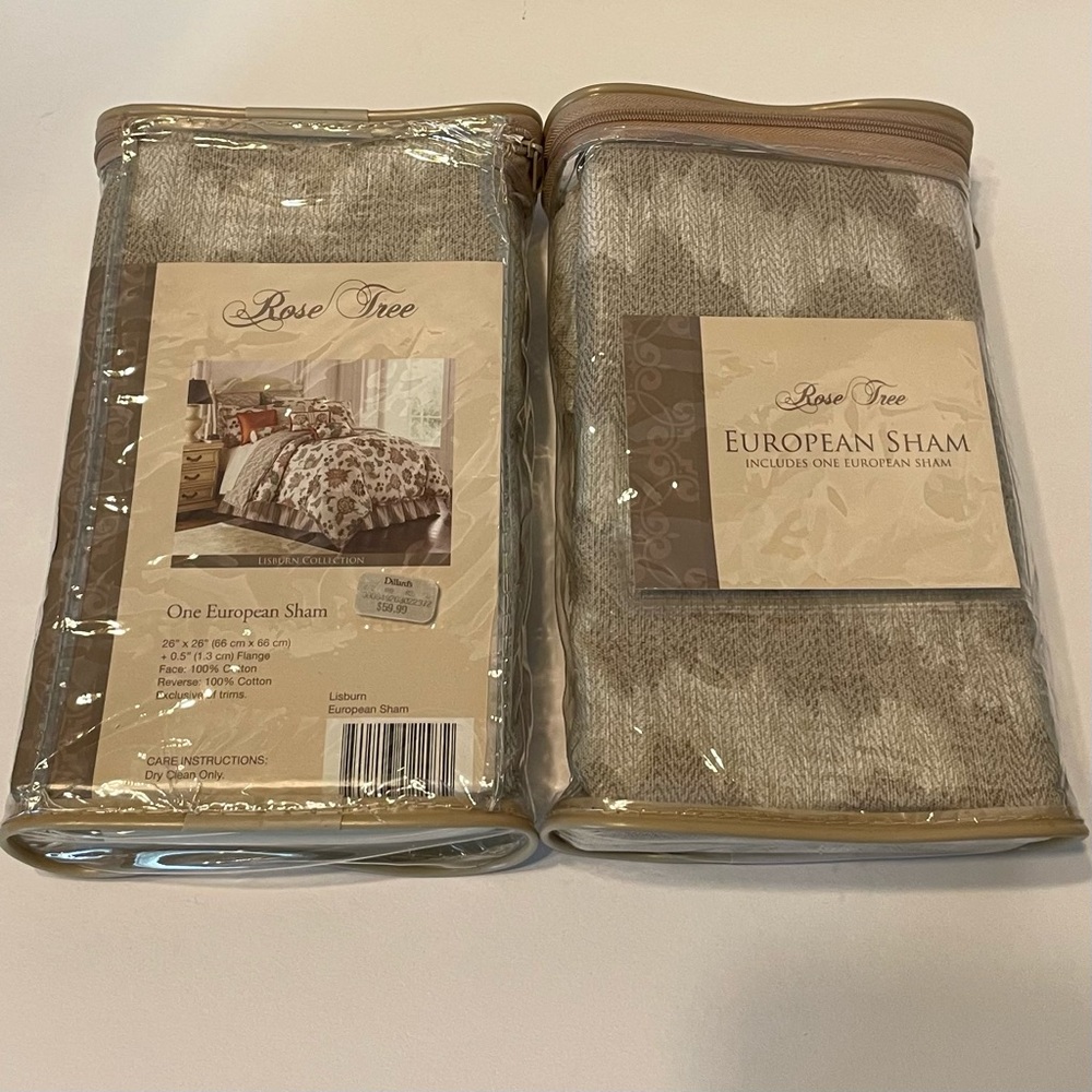 NWT Rose Tree Lisburn European Bedding Sham-Tan/Cream 26x26 inch